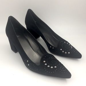 Stuart Weitzman Embellished Suede Loafer Pumps